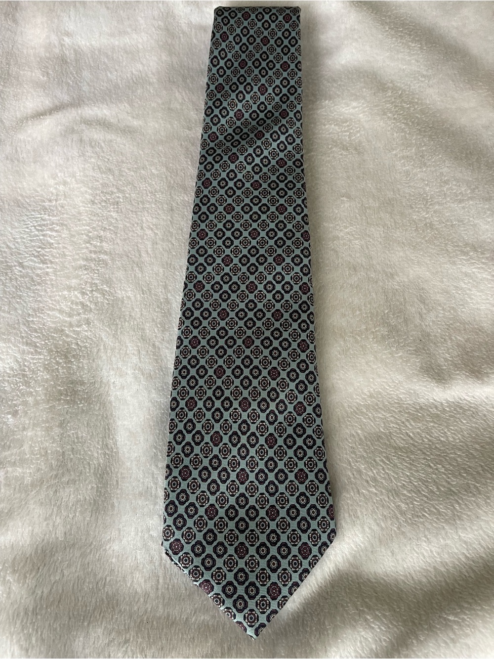 Oscar de la Renta Light Blue and Black Geometric Silk Tie